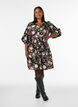 Bloemenjurk in linnen en viscose met een empirelijn, Zwart, Model image number 1