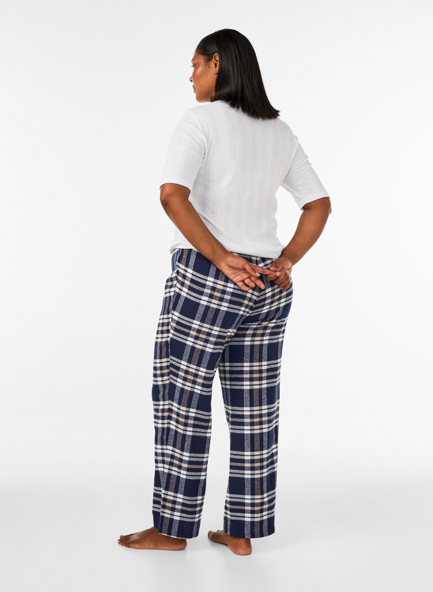 ZizziGeruite katoenen pyjamabroek, Blauw, Model image number 2