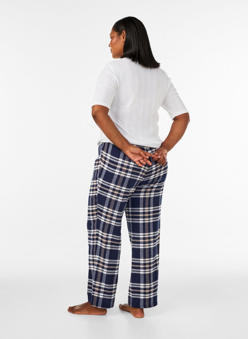 Geruite katoenen pyjamabroek, Blauw, Model image number 2