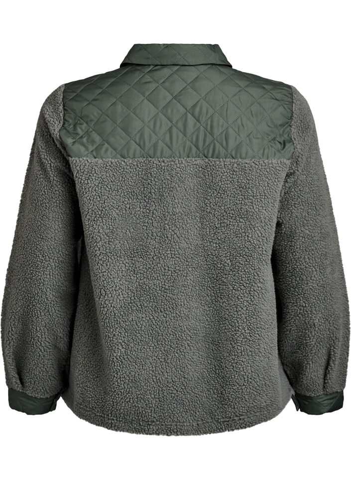 Fleecejack met gewatteerde details, Groen, Packshot image number 1