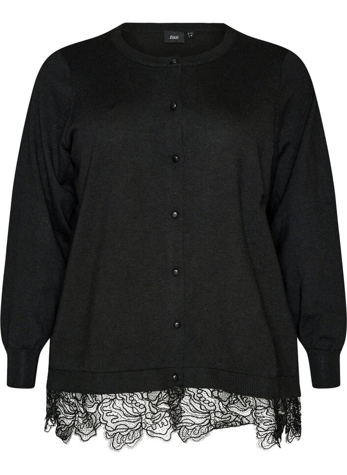 Cardigan met brede kanten zoom, Zwart, Packshot image number 0