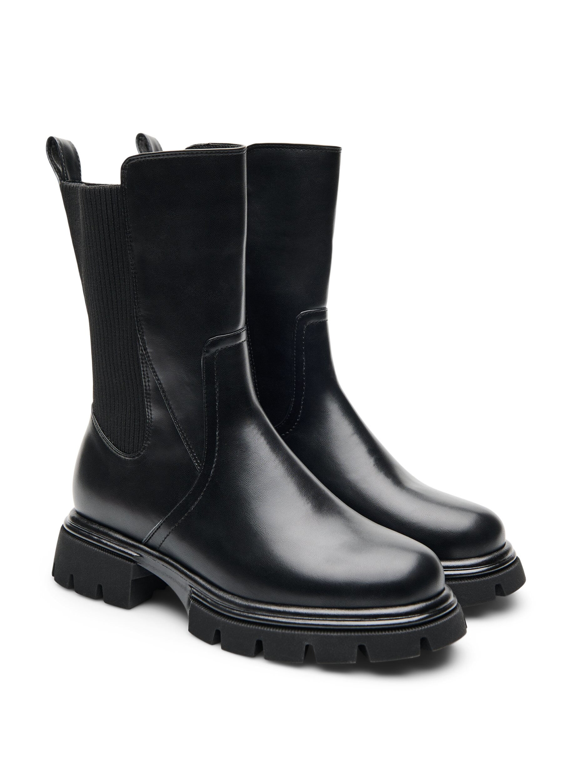 ZizziChelsea boot met een chunky zool en geribde panelen, Zwart, Packshot image number 1