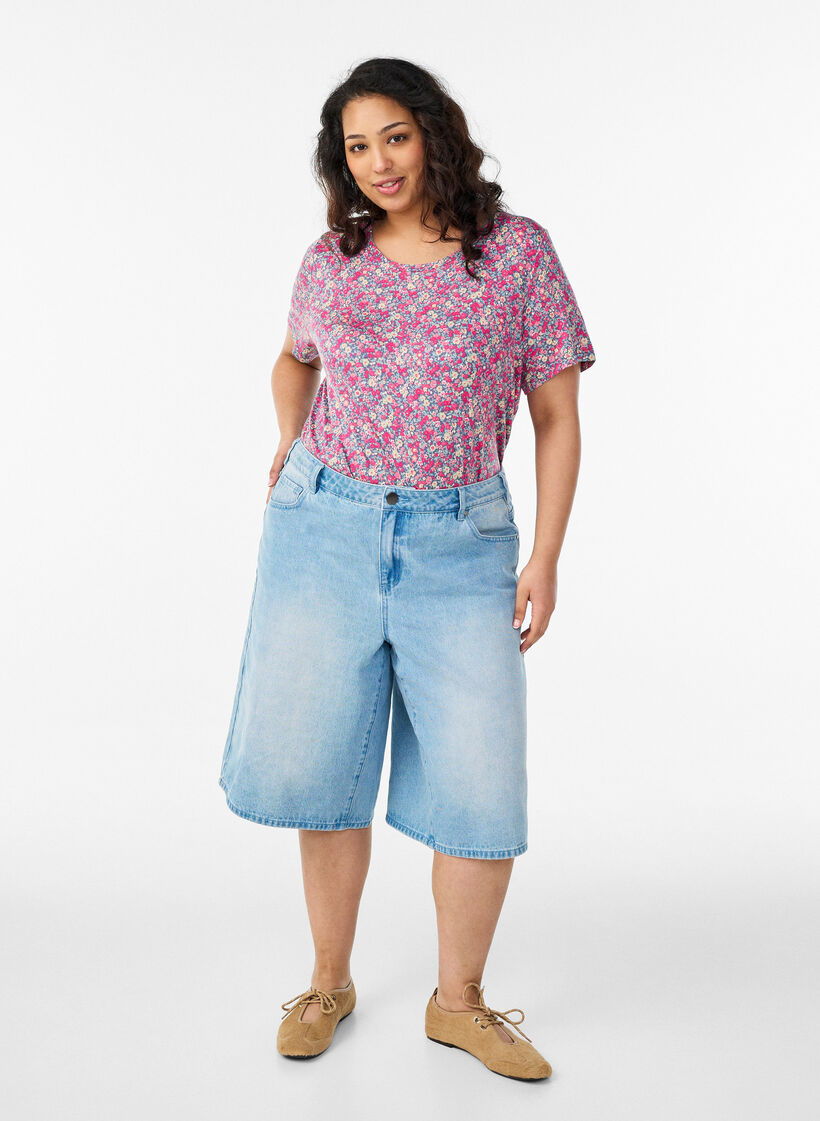 T-shirt met bloemenprint, Roze, Model image number 1