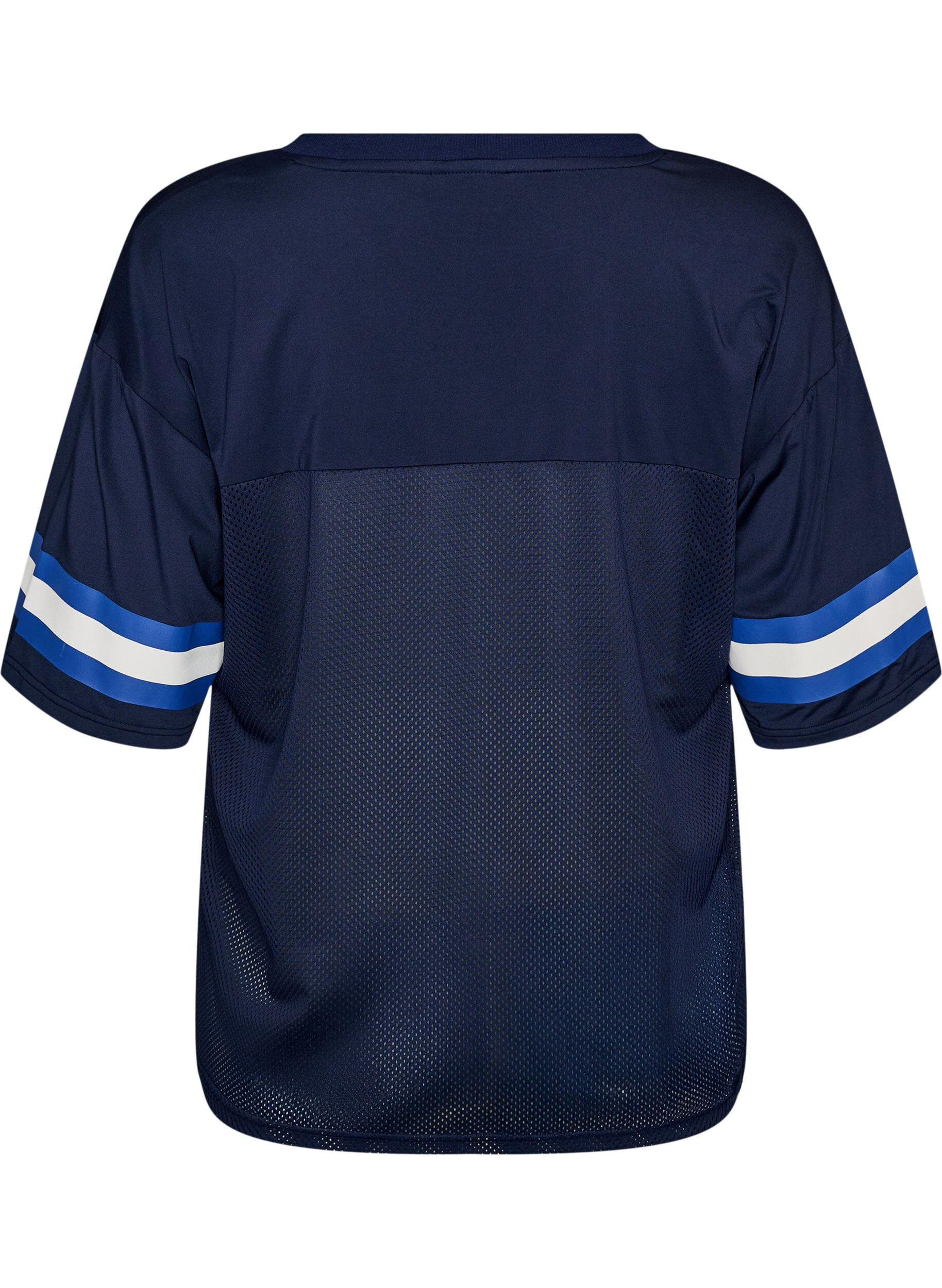 Zizzi T-shirt de sport avec col V et imprim&eacute; sur le devant, Bleu, Packshot image number 1