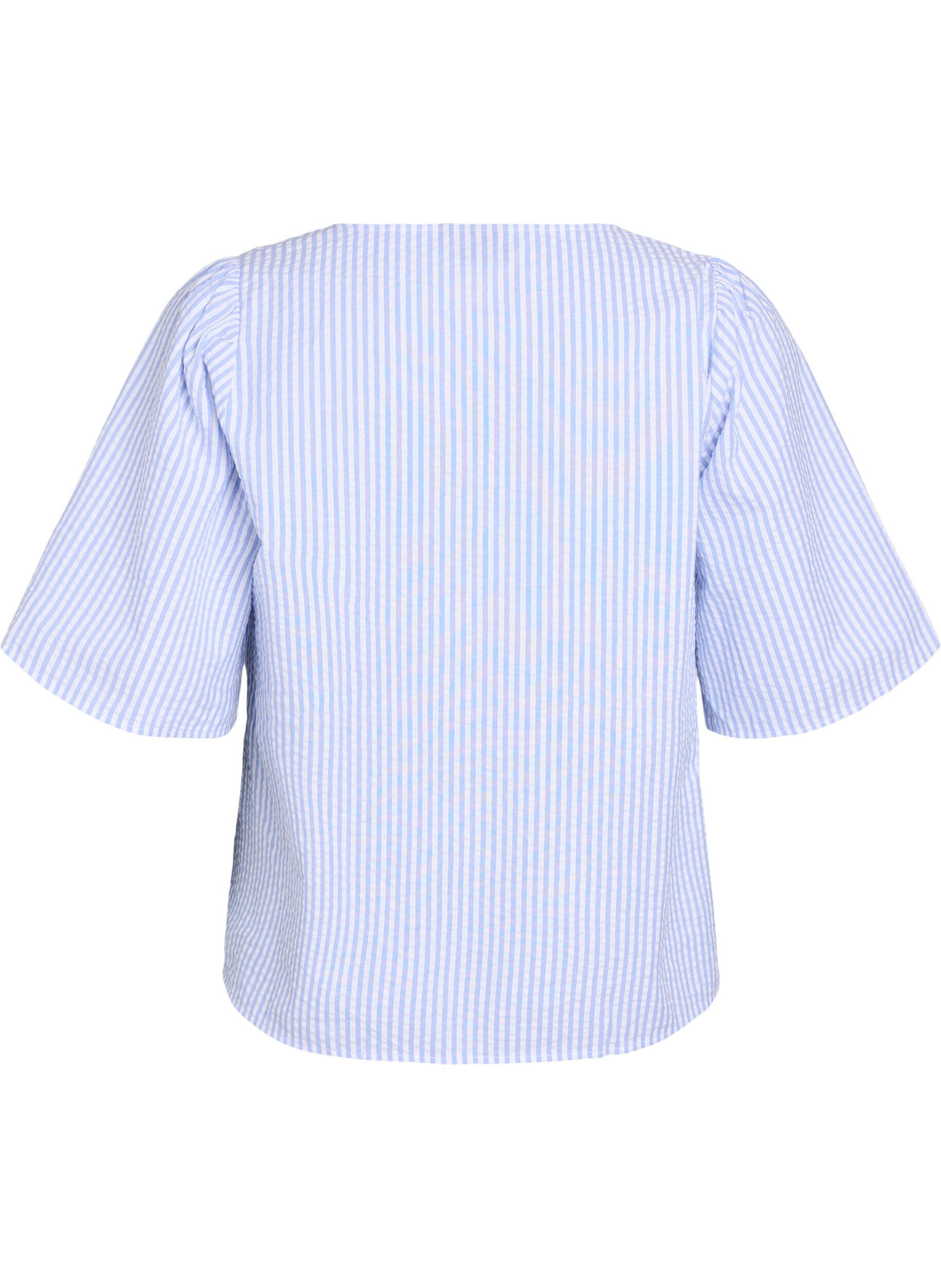 ZizziFLASH - Gestreepte blouse met strikken, Blauw, Packshot image number 1