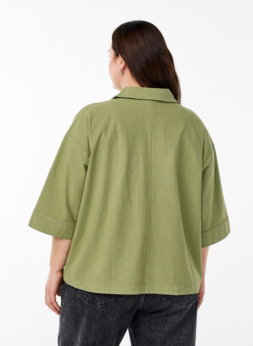 Losse blouse met kraag en 1/2 mouwen, Groen, Model image number 2