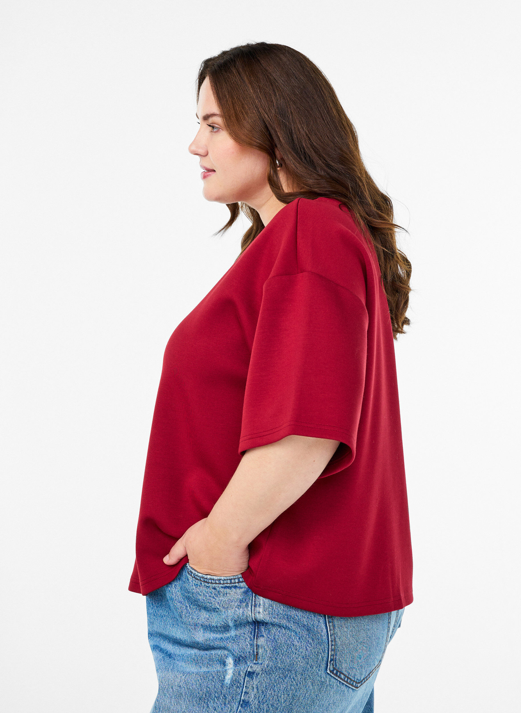 ZizziKorte loose-fit T-shirt in modalblend, Rood, Model image number 3