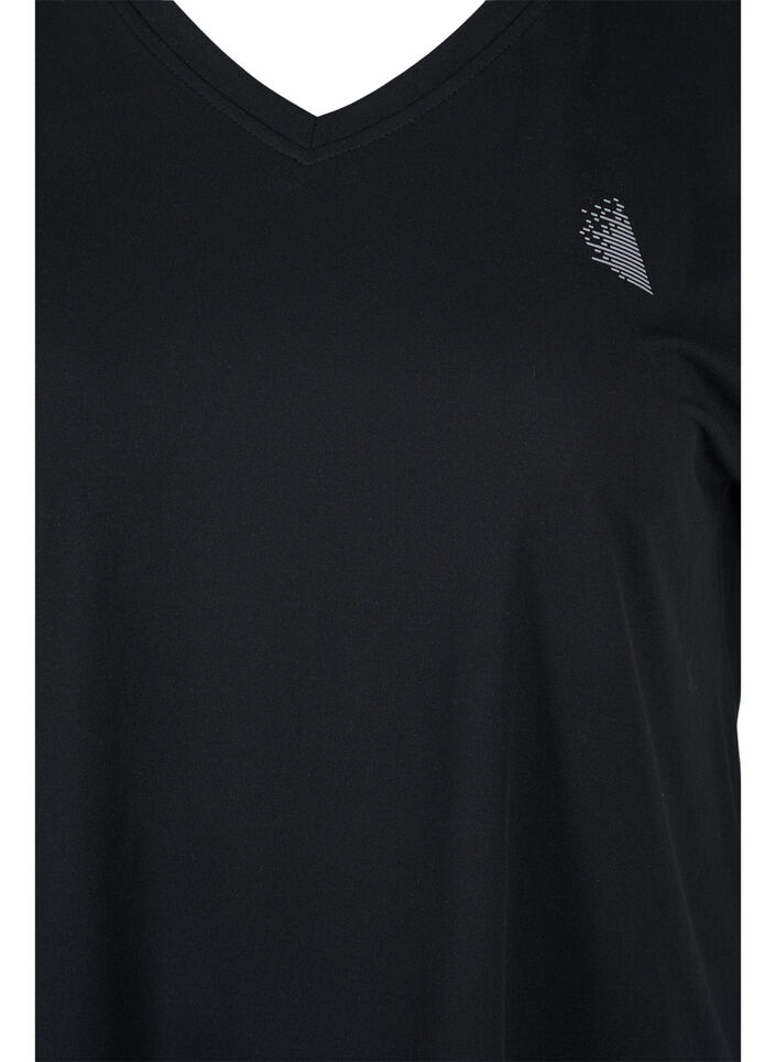Sportief t-shirt met korte mouwen en v-hals, Black, Packshot