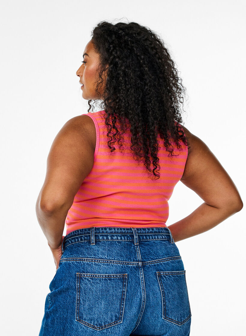 Gestreepte tanktop met een ribstructuur, Oranje, Model image number 2