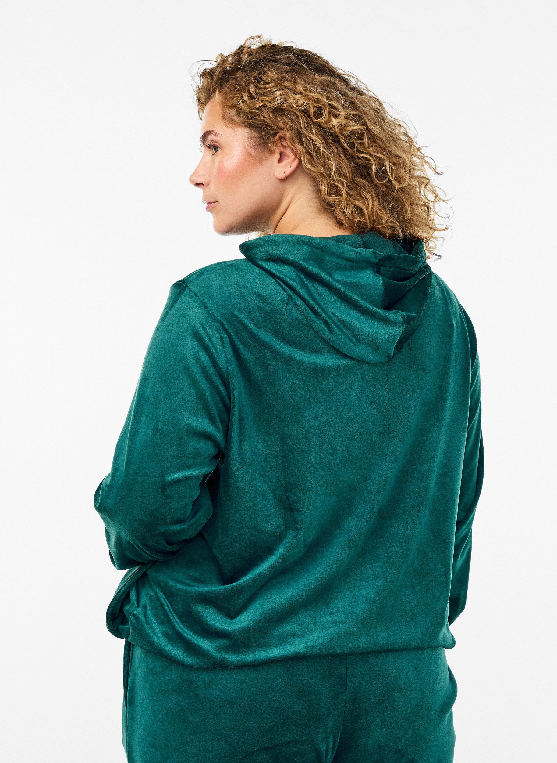 ZizziVelours cardigan met ritssluiting en capuchon, Groen, Model image number 2
