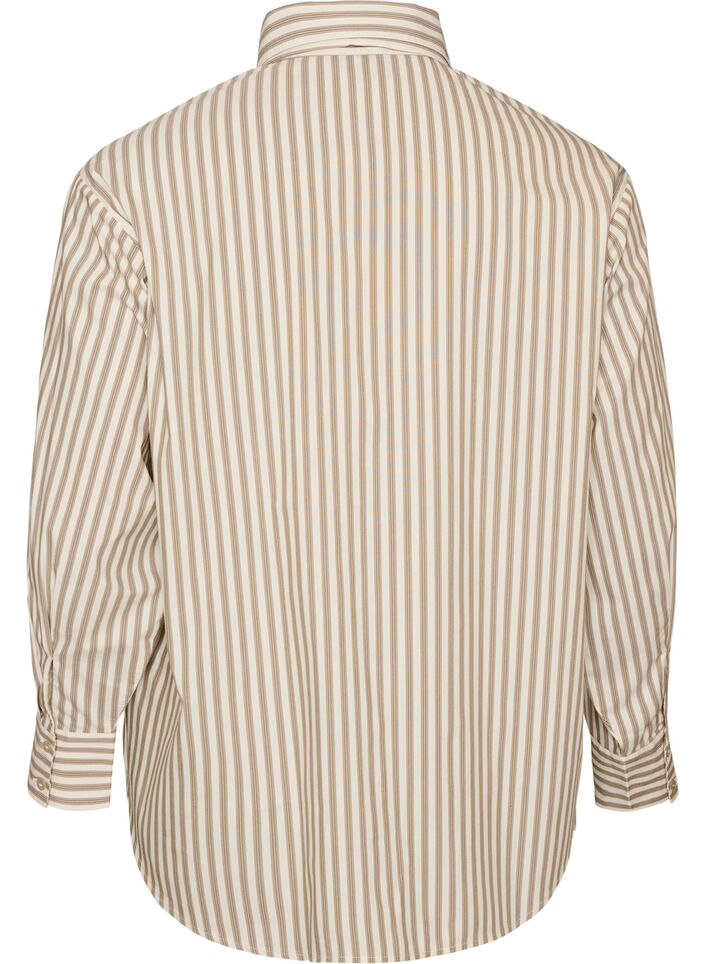 Gestreept overhemd met afneembare strik aan de hals, Beige, Packshot image number 1