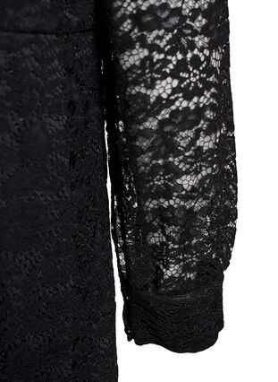 ZizziKanten jurk met lange mouwen en een strikceintuur, Zwart, Packshot image number 3