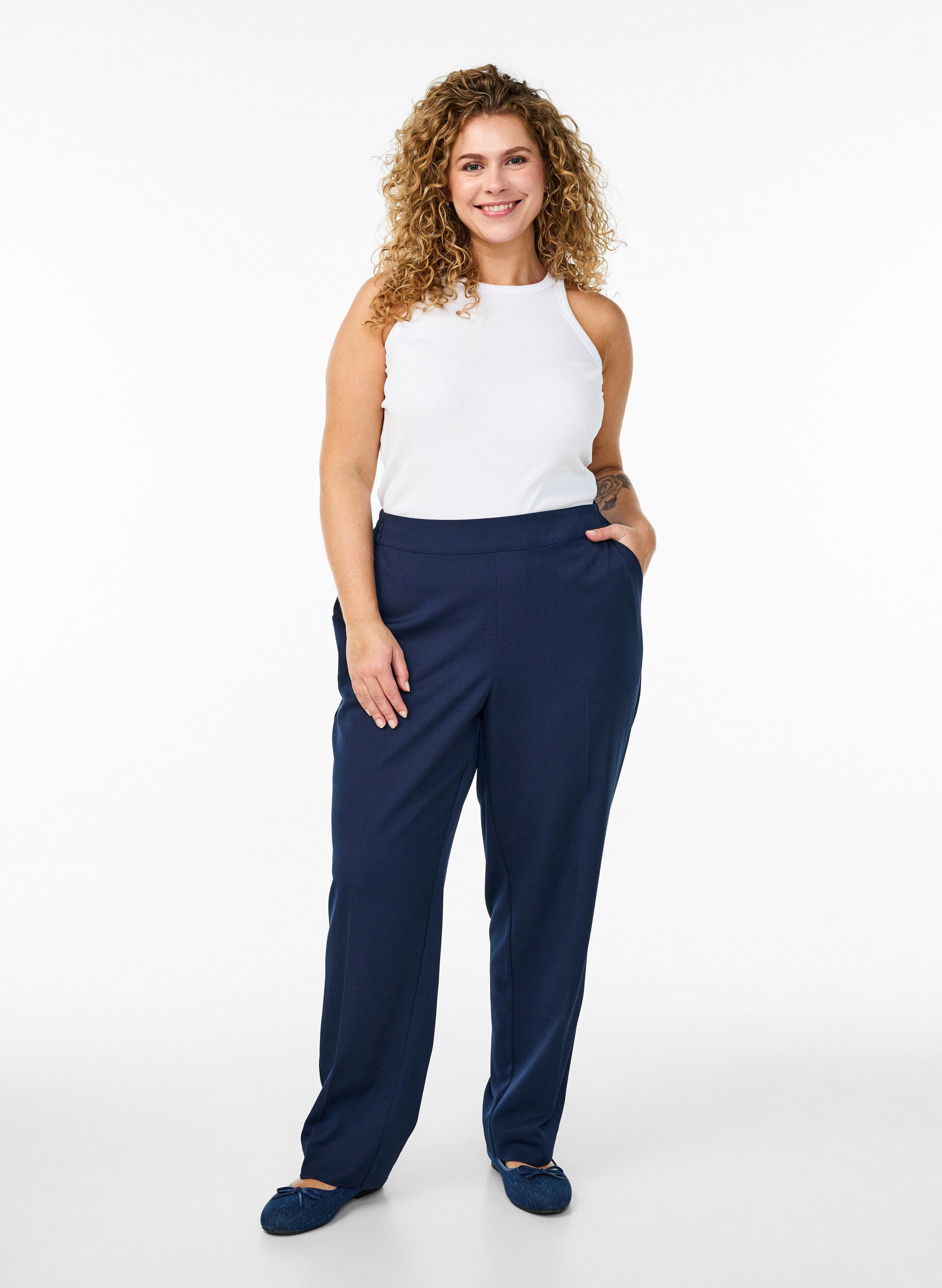 ZizziLosse broek met hoge taille, Blauw, Model image number 0