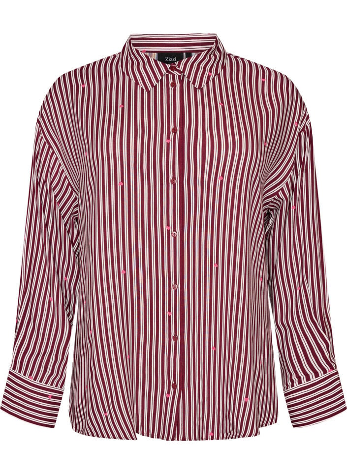 Nachtshirt met strepen en hartjes, Donker Bordeaux, Packshot image number 0