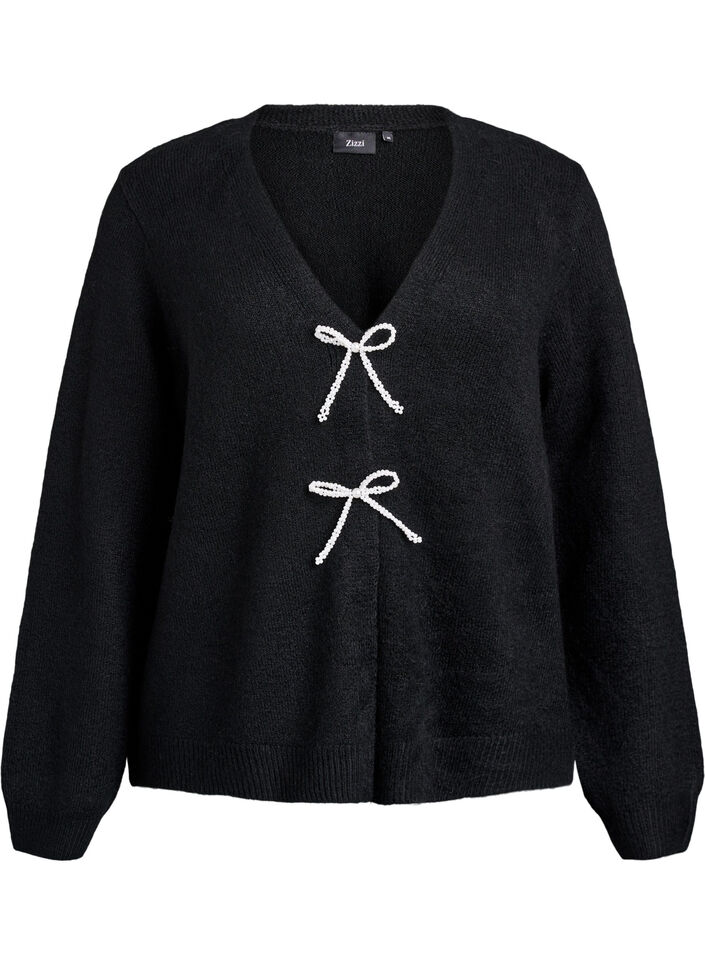 Gebreide cardigan met parelknopen, Black, Packshot