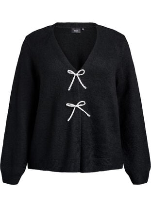 ZizziGebreide cardigan met parelknopen, Black, Packshot image number 0