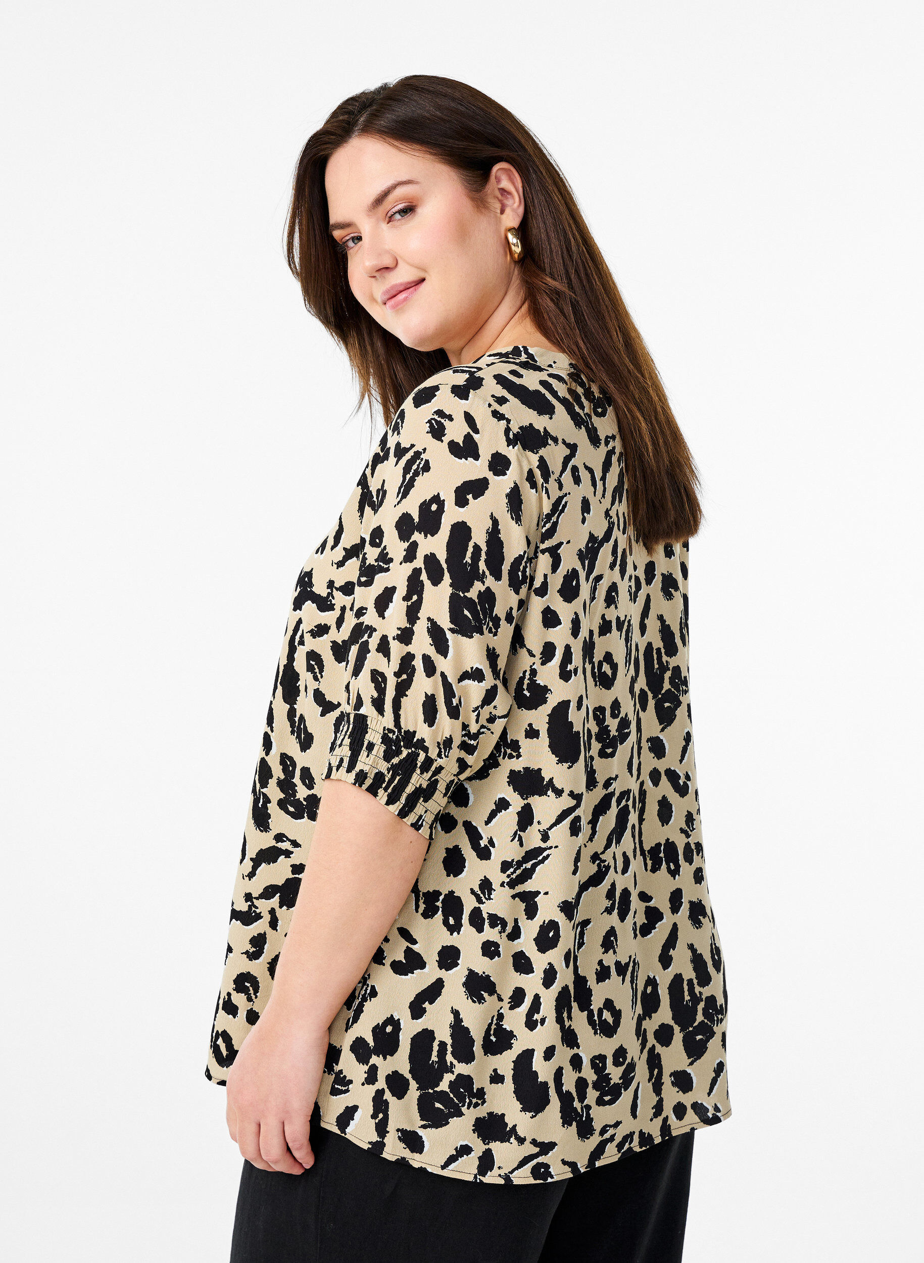 ZizziViscose blouse met korte mouwen, Beige, Model image number 2