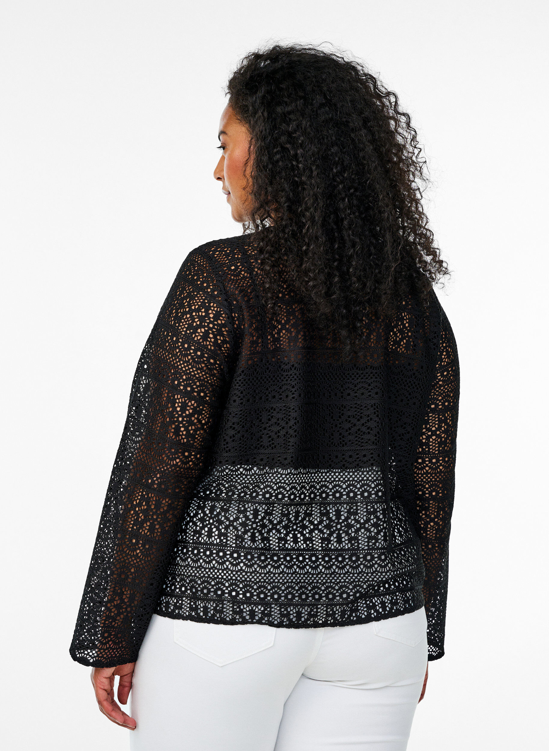 Zizzi Cardigan avec motif ajour&eacute; et cordons de serrage, Noir, Model image number 2