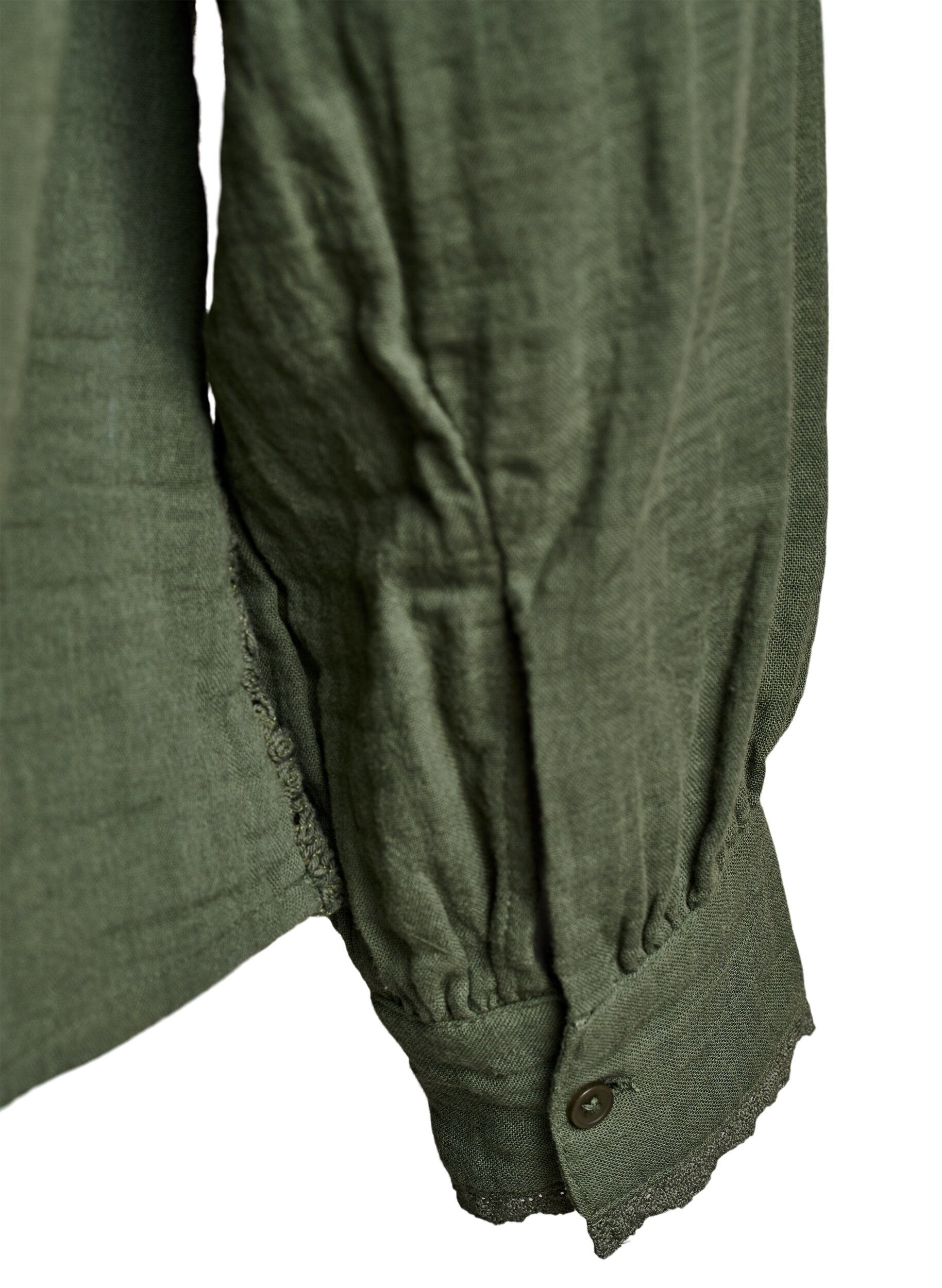 ZizziKatoenen mousseline blouse met haakdetails, Groen, Packshot image number 3