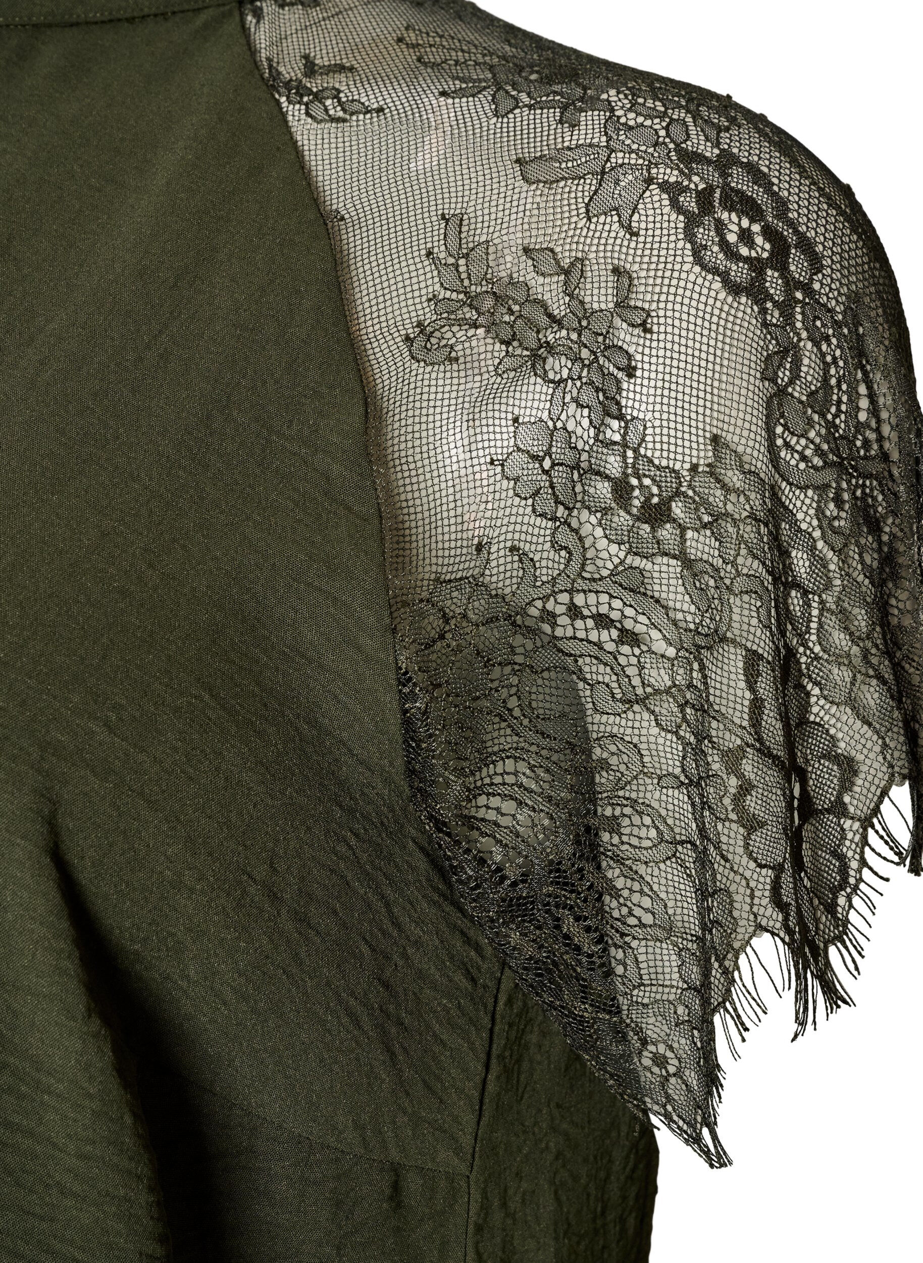 ZizziBlouse met korte kanten mouwen en hoge hals, Groen, Packshot image number 3
