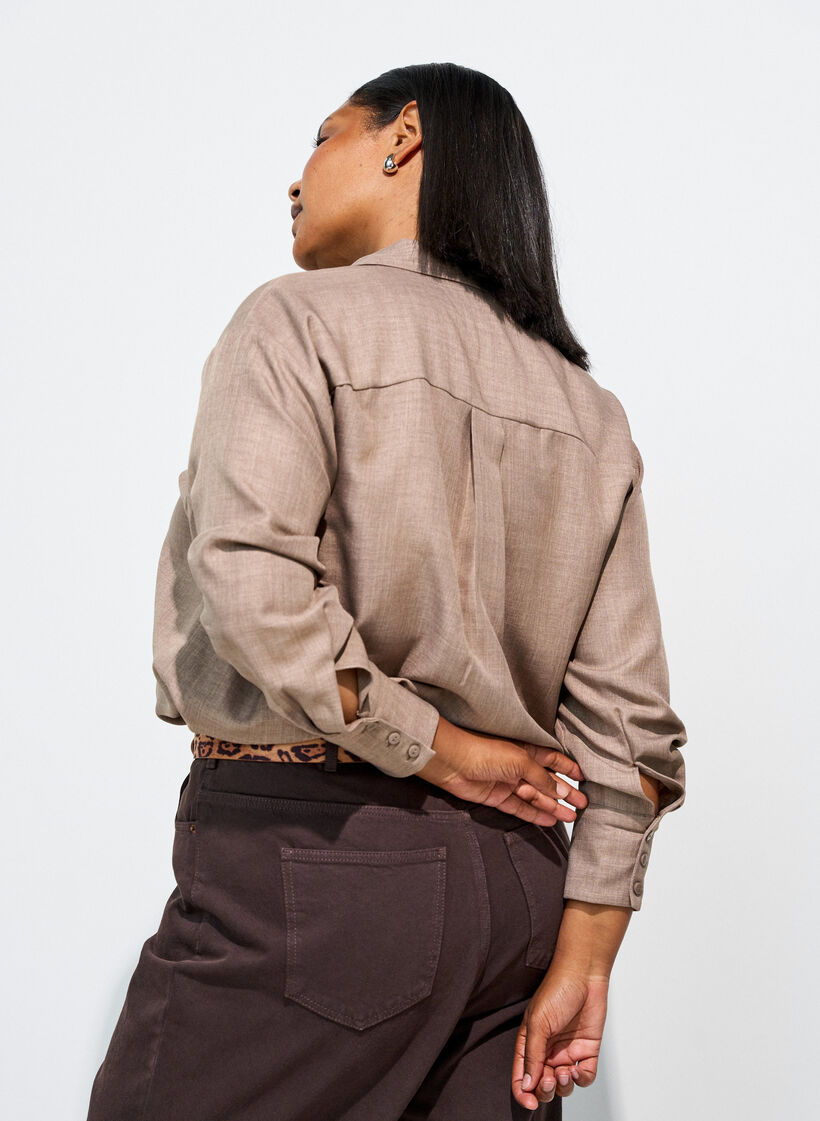 Losse shirt met V-hals, Bruin, Model image number 2