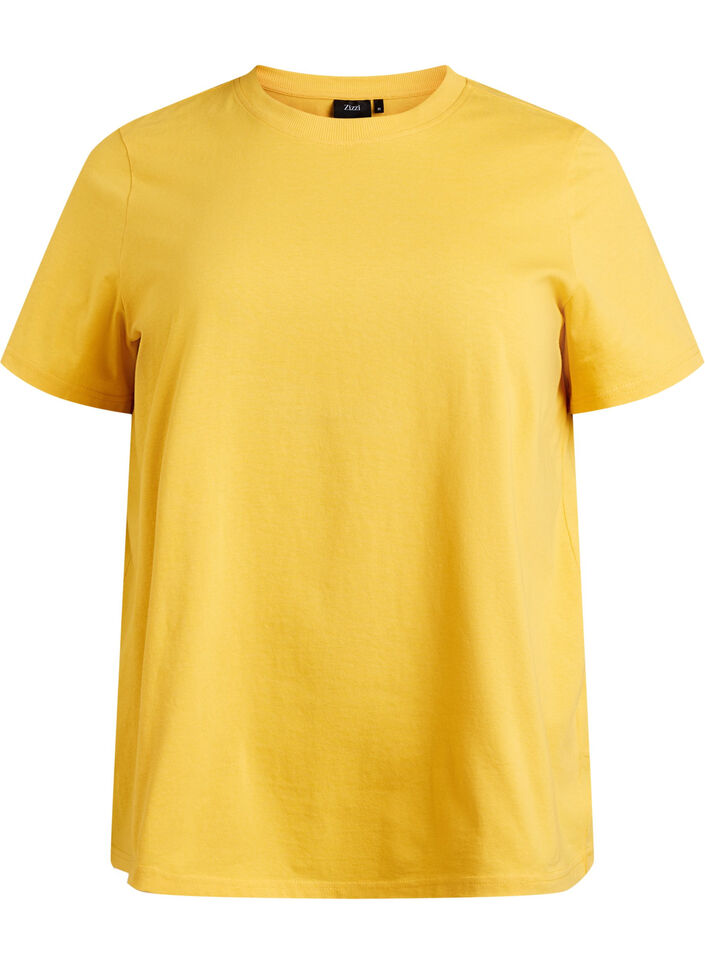 Basic katoenen T-shirt met ronde hals, Geel, Packshot image number 0