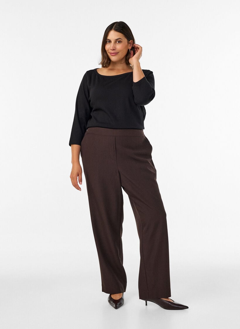 Basic T-shirt met boothals en 3/4-mouwen, Zwart, Model image number 1