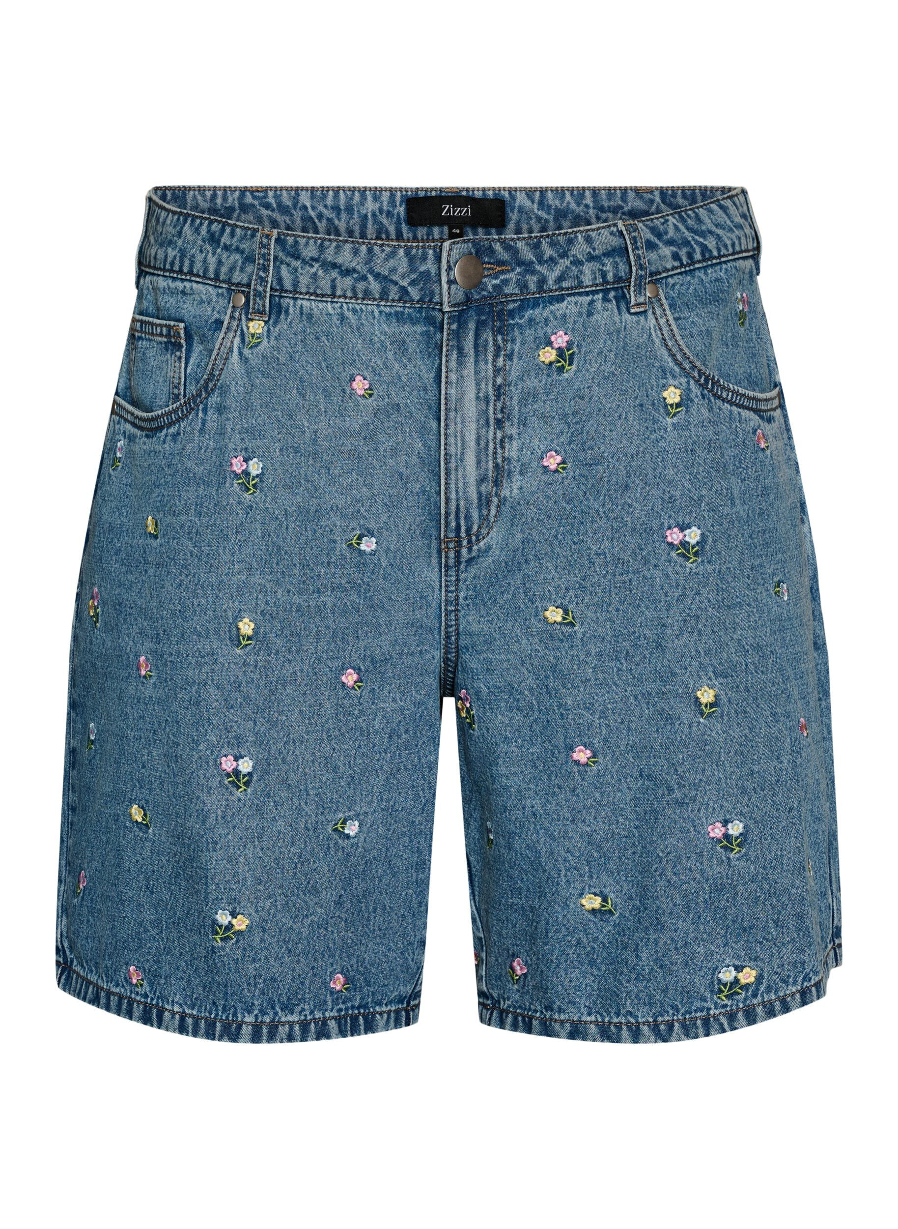 Short en jean avec fleurs brod&eacute;es