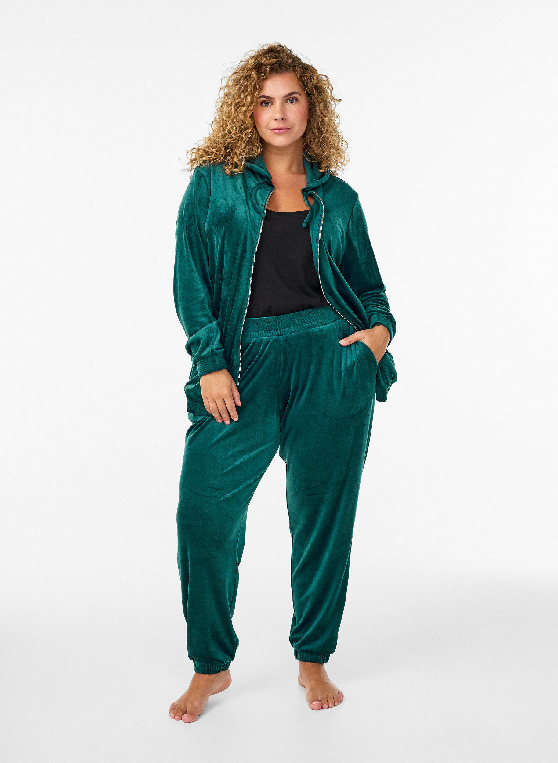 Losvallende fluwelen broek, Groen, Model