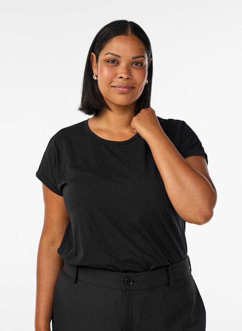 T-shirt met korte mouwen van katoenmix, Zwart, Model image number 0