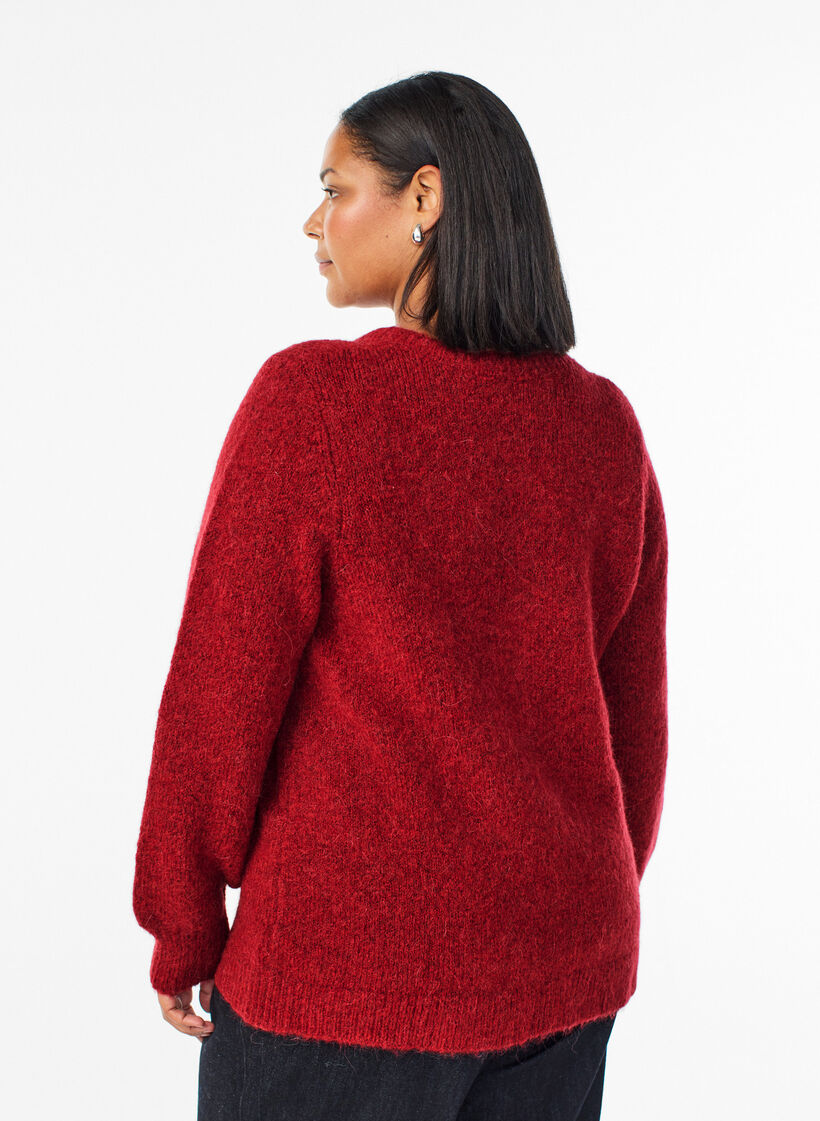 Cardigan met wol en alpaca en decoratieve knopen, Rood, Model image number 2