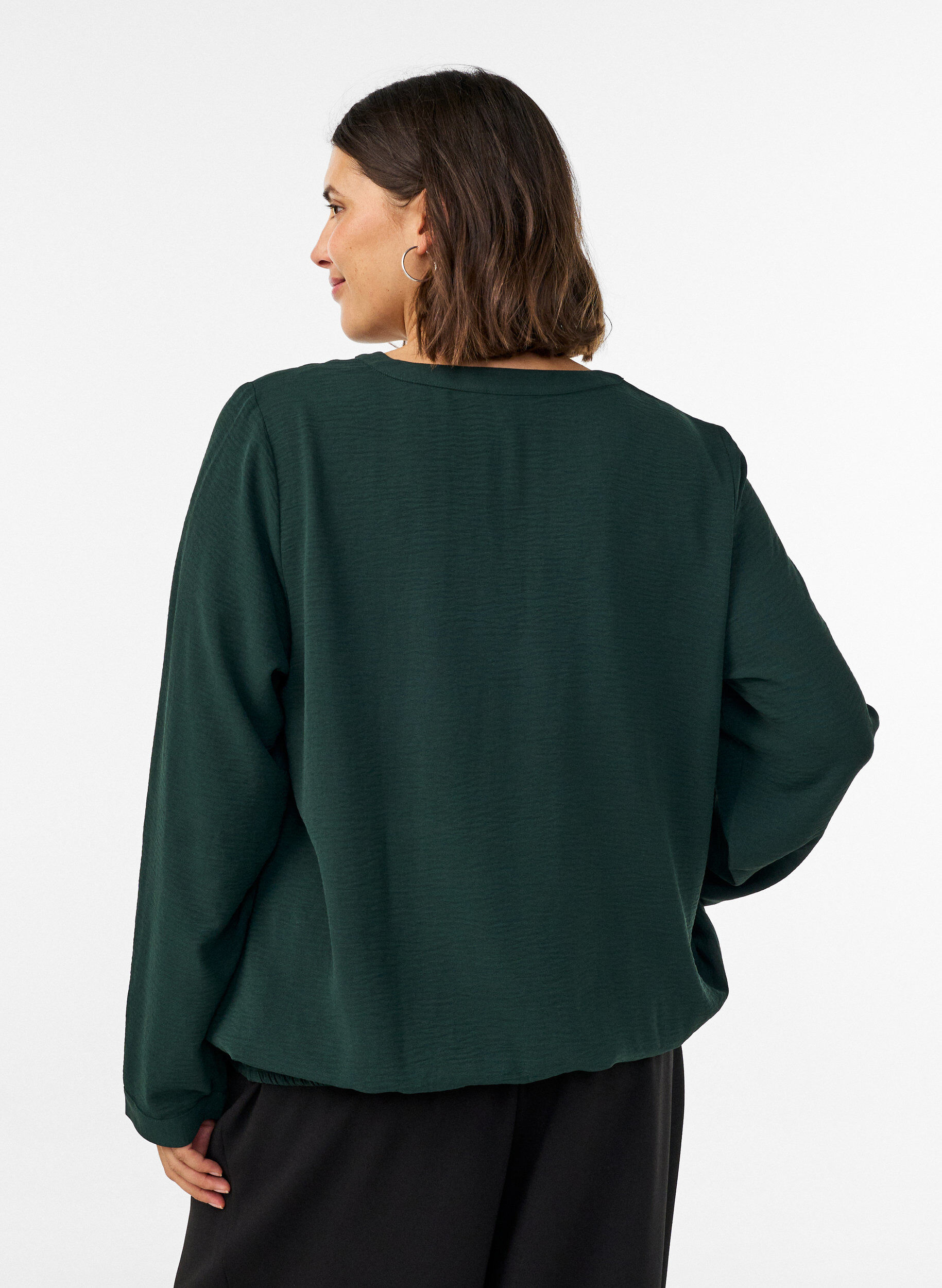 ZizziBlouse met ballonsilhouet en V-hals, Groen, Model image number 2