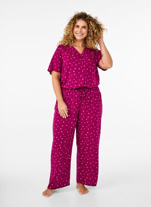 ZizziViscose nachtblouse met hartjesprint, Rood, Model image number 1