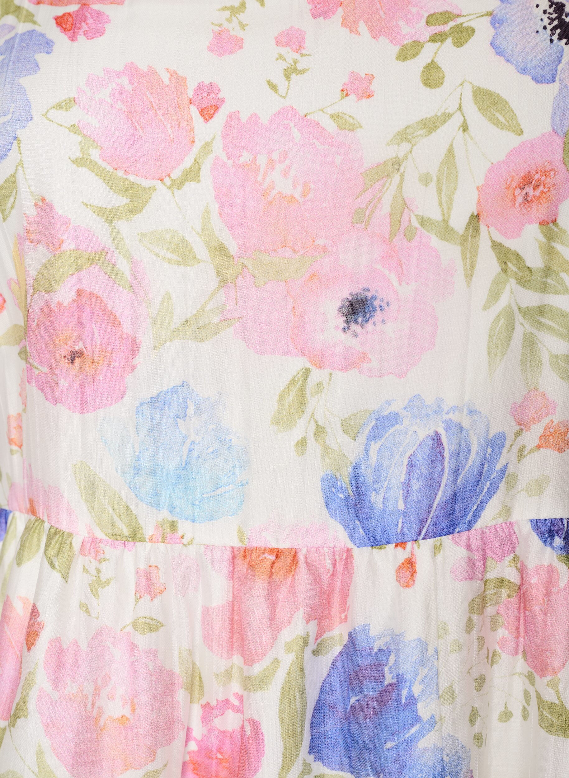 Zizzi Robe longue fleurie en lyocell avec volants, Blanc, Packshot image number 2