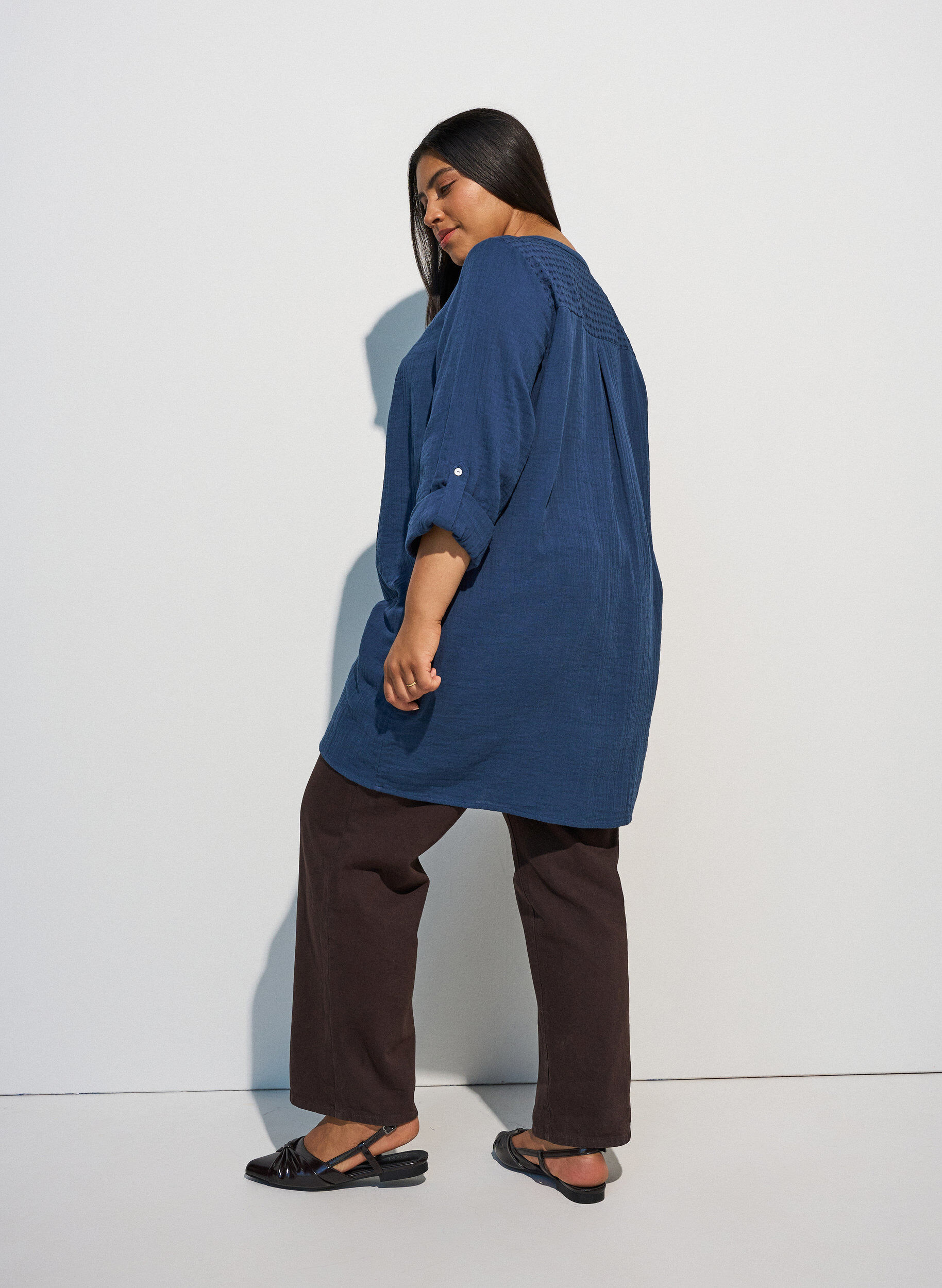 ZizziKatoenen mousseline tuniek met broderie anglaise, Blauw, Model image number 2