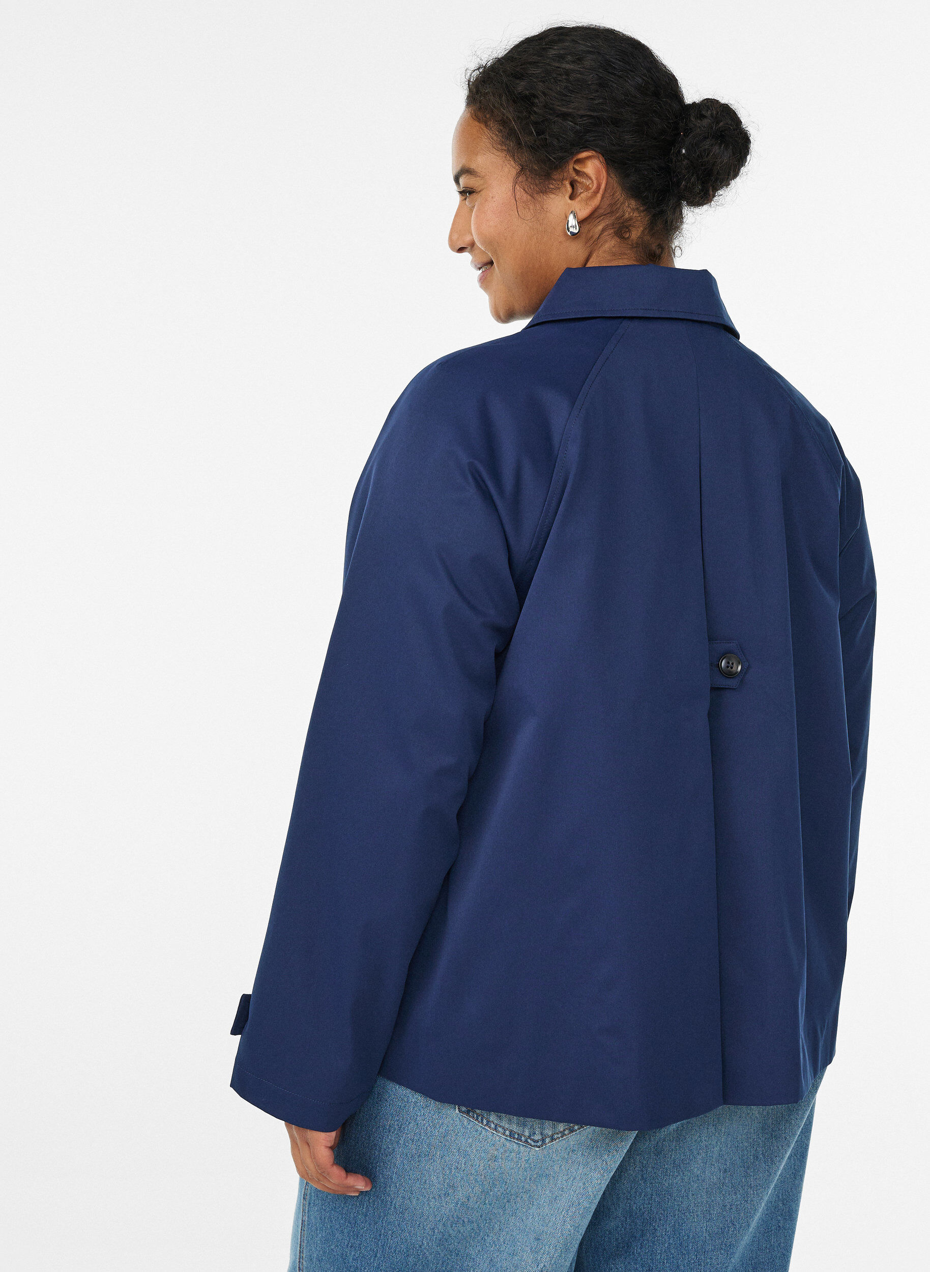 ZizziKorte trenchcoat met kraag en raglanmouwen, Blauw, Model image number 2