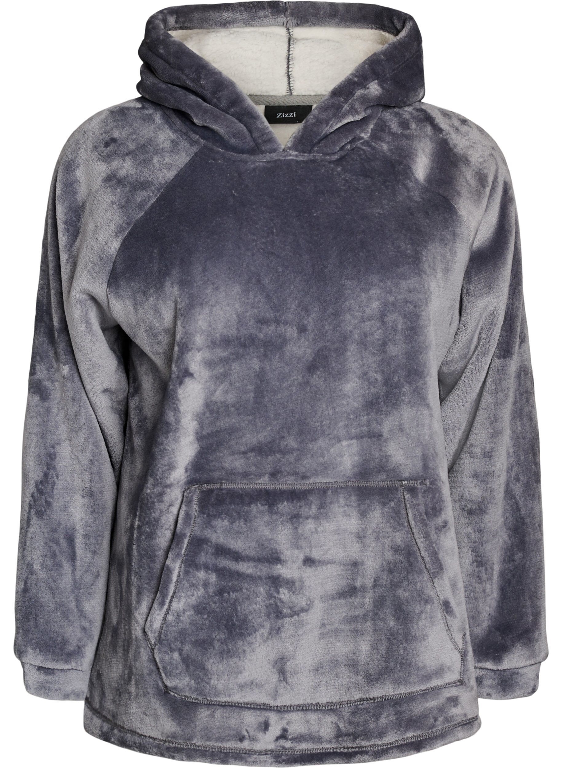 Velours hoodie met kangoeroezak