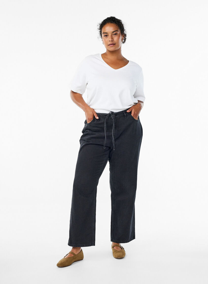 Straight-fit jeans met een strikceintuur, Black, Model