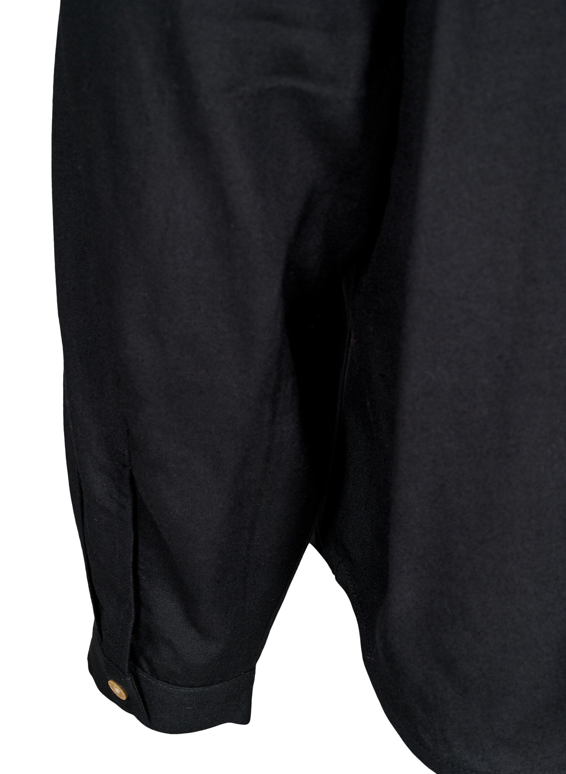 ZizziLinnen en viscose shirt met lange mouwen, Zwart, Packshot image number 3