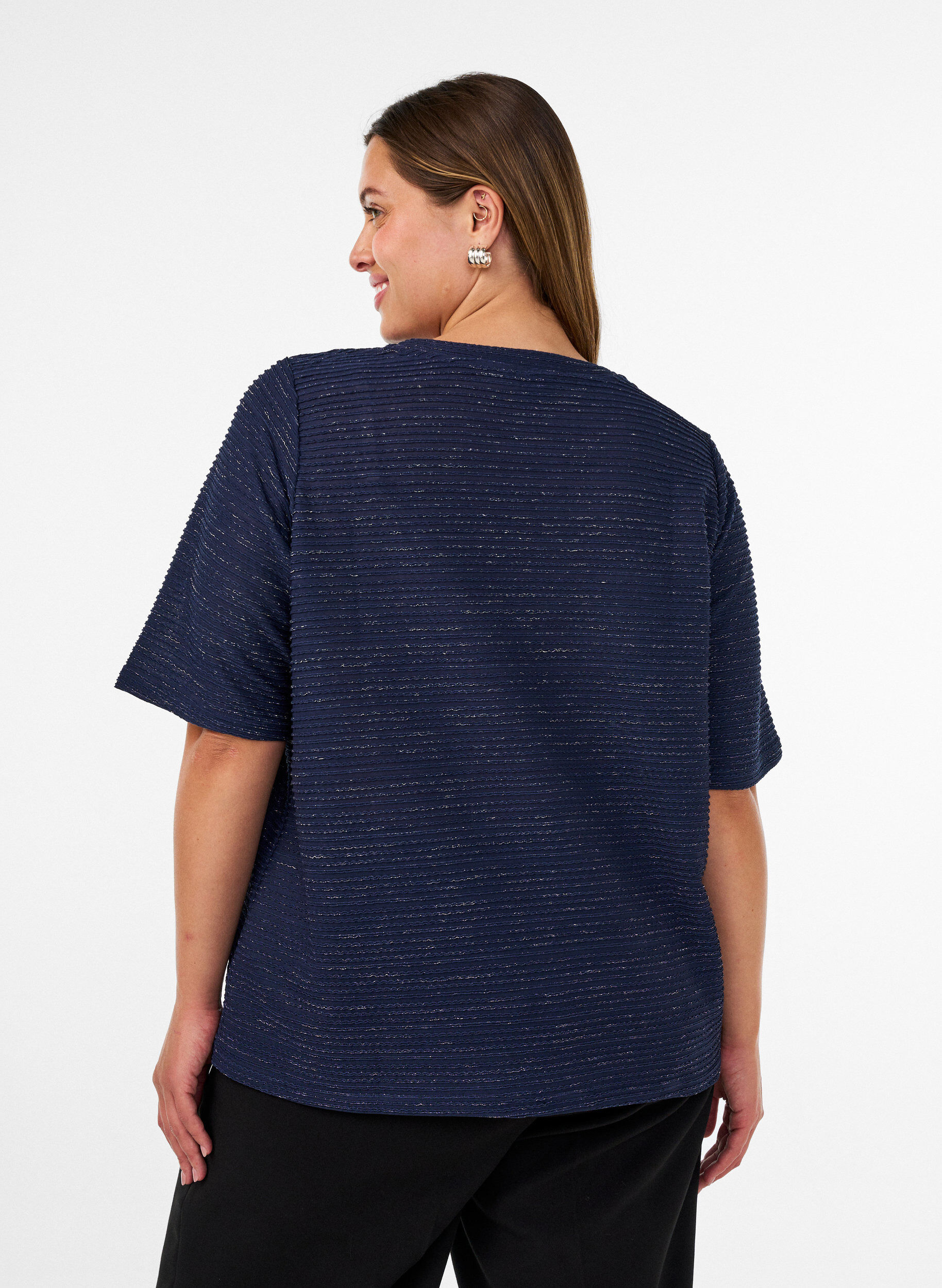 ZizziBlouse met structuur en glitter, Blauw, Model image number 2