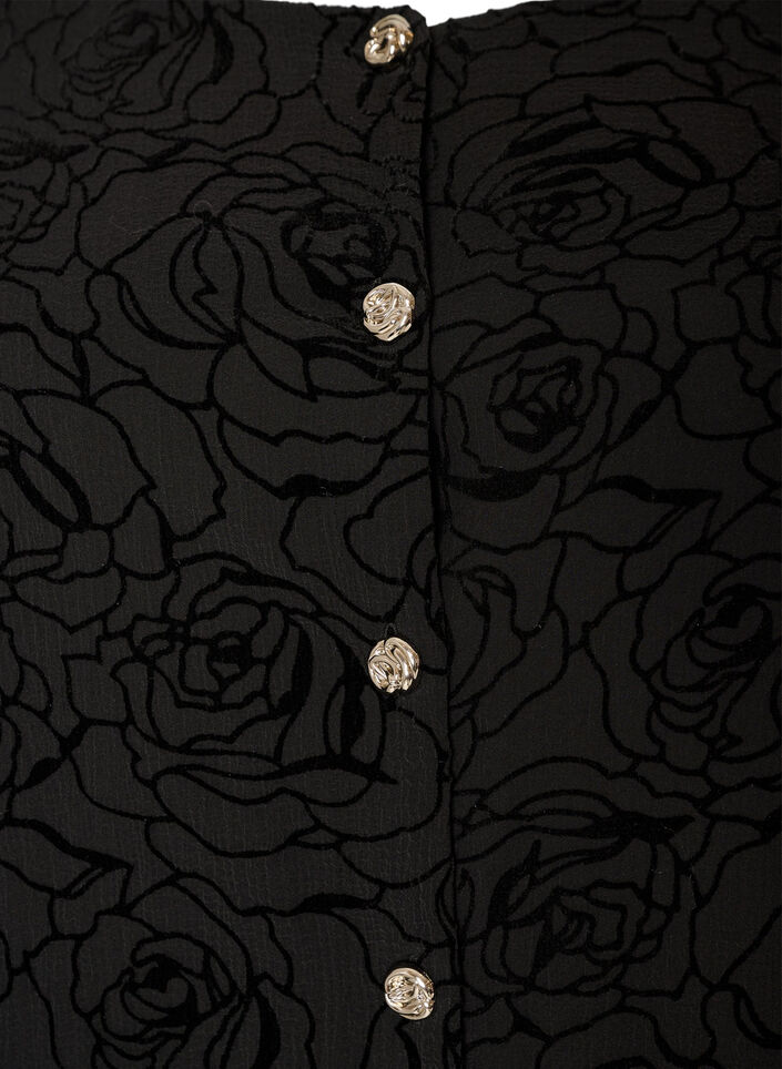 Korte jurk met rozenprint en knopen, Zwart, Packshot image number 2