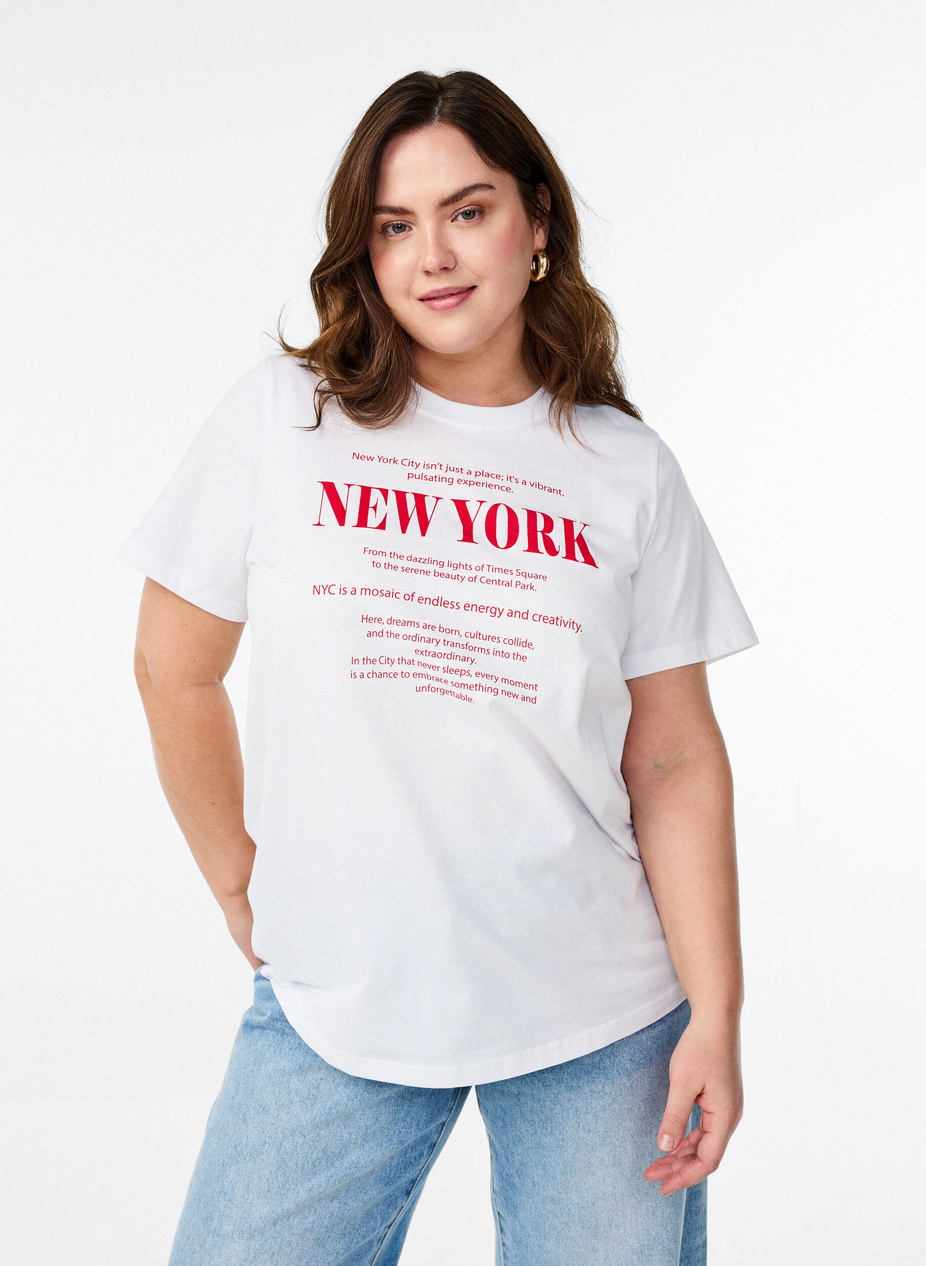 T-shirt met tekstprint en ronde hals, Wit, Model