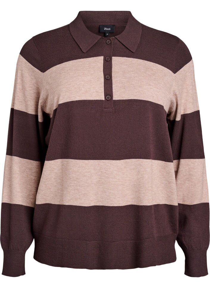 Strik blouse met kraag, Seal Brown Comb, Packshot