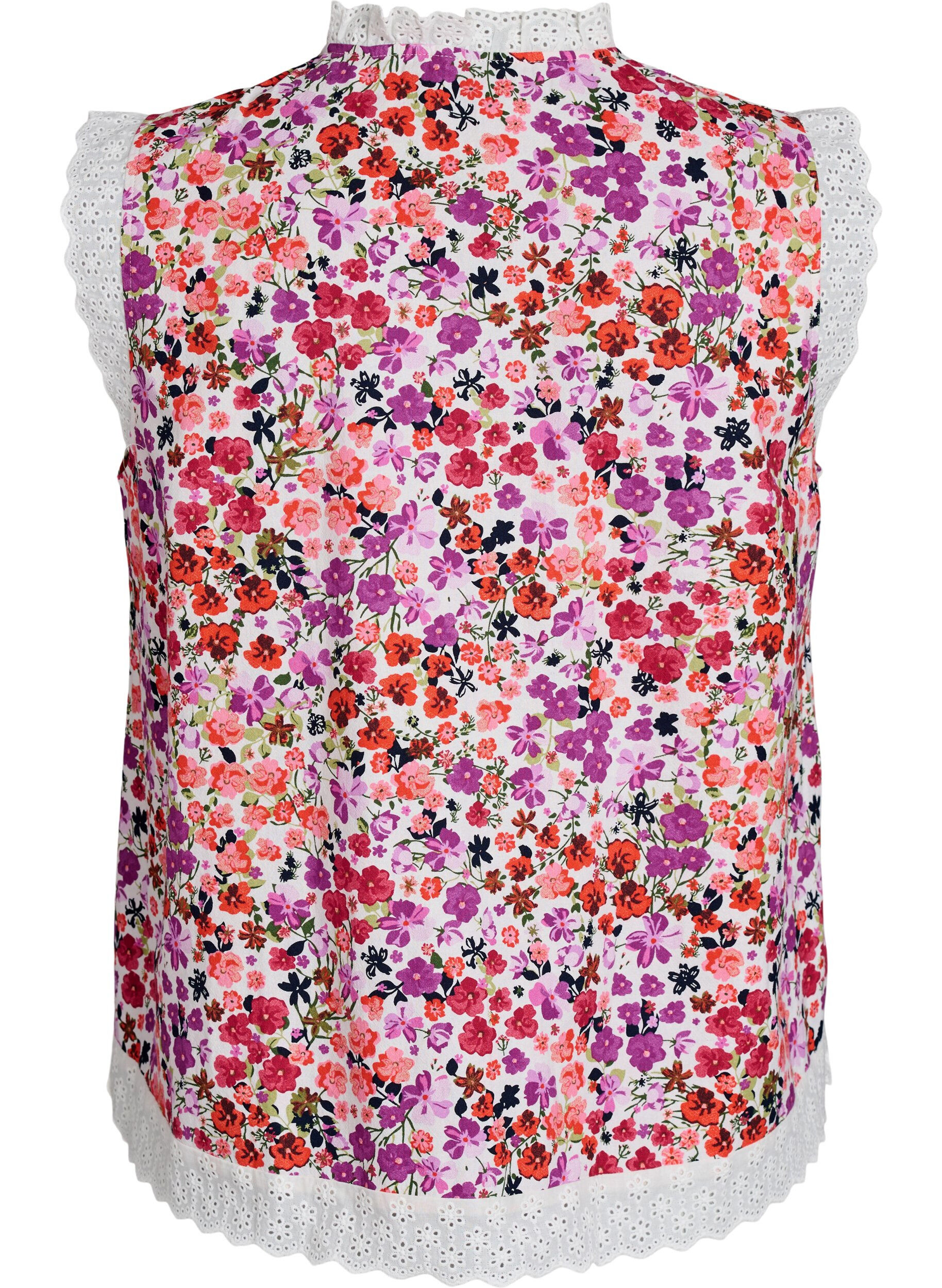 Zizzi Blouse sans manches en coton avec imprim&eacute; floral et broderie anglaise, Rose, Packshot image number 1