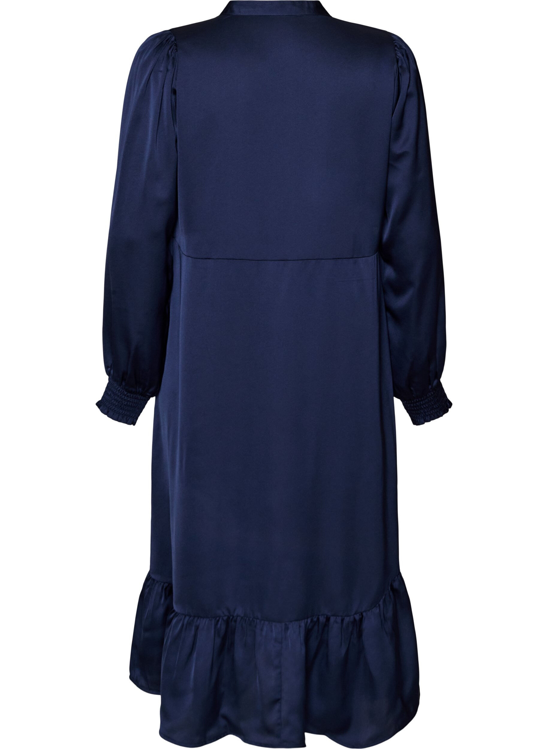 ZizziSatijnen jurk met lange mouwen en V-hals, Blauw, Packshot image number 1