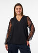 Blouse met kanten mouwen en ballonvorm, Zwart, Model image number 0