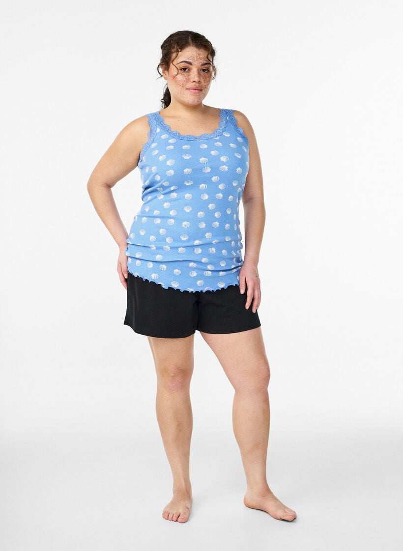 Top met print en kanten rand, Blauw, Model image number 1