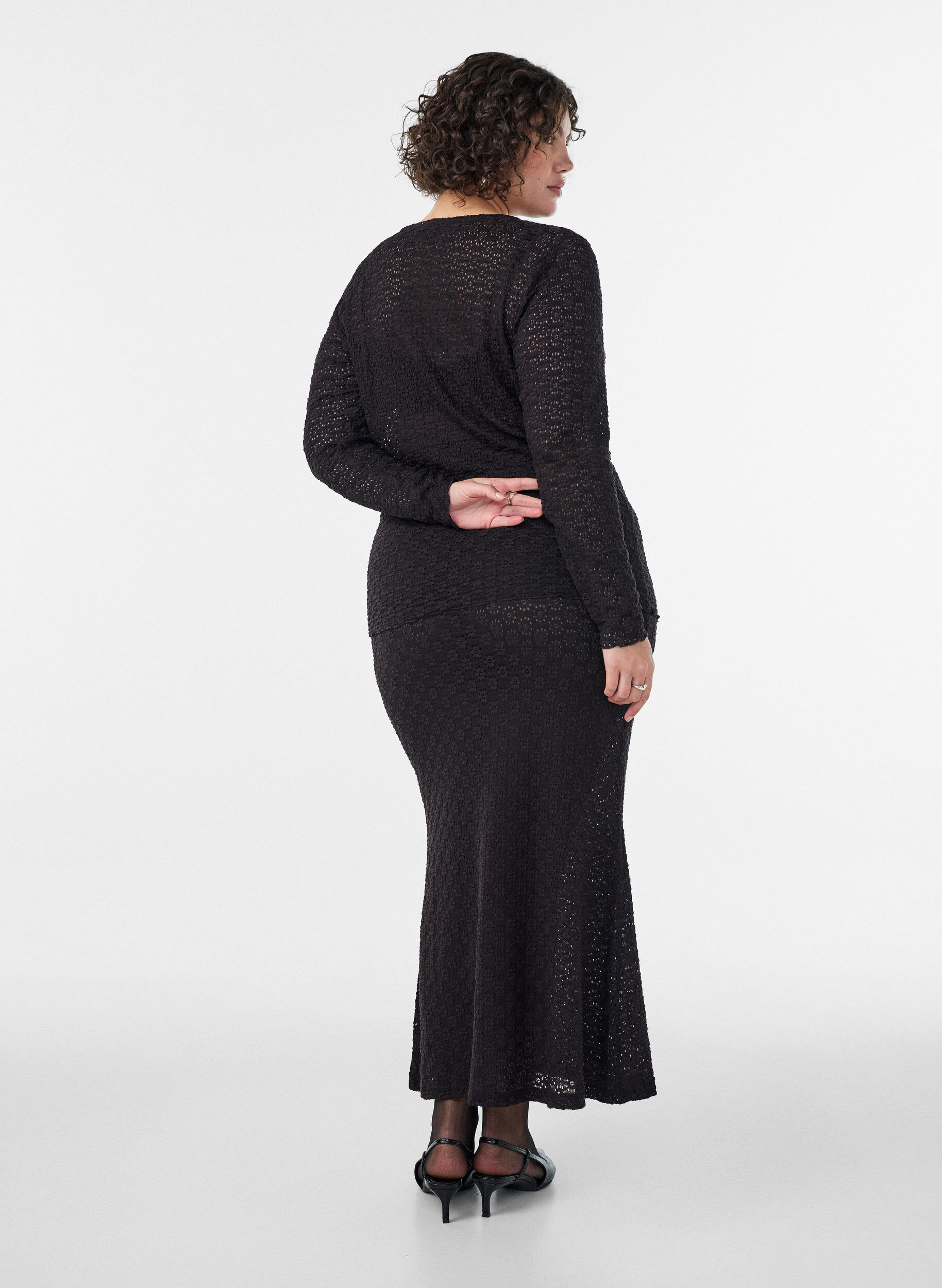 ZizziMaxirok met ajourpatroon, Zwart, Model image number 1