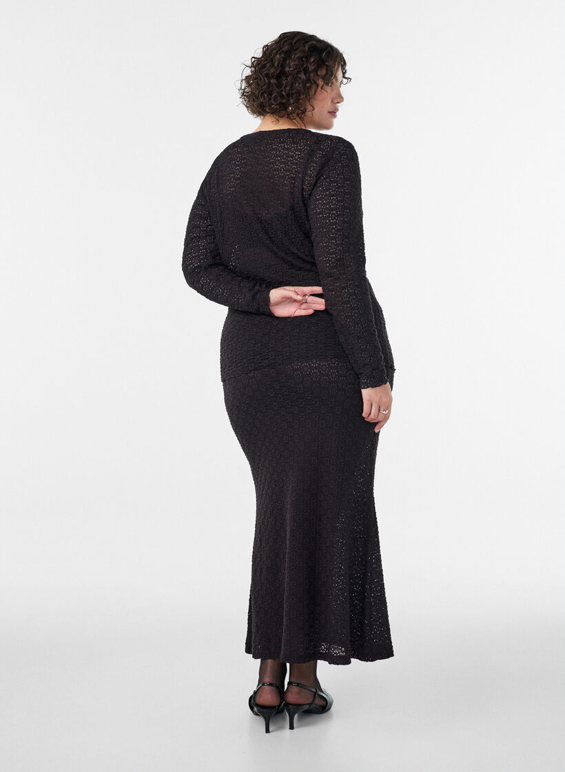 Maxirok met ajourpatroon, Zwart, Model image number 1