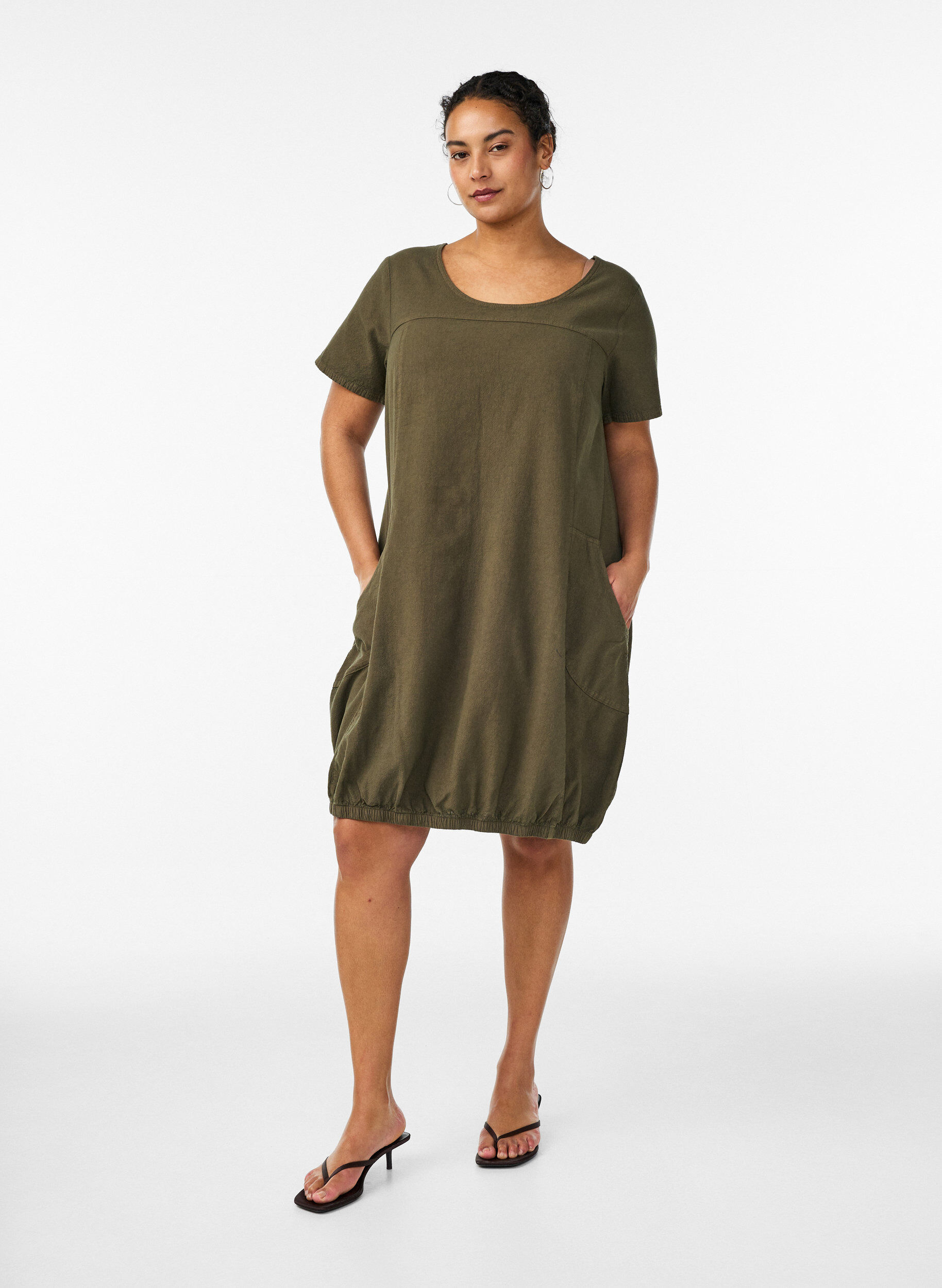 ZizziKatoenen jurk met korte mouwen, Groen, Model image number 1